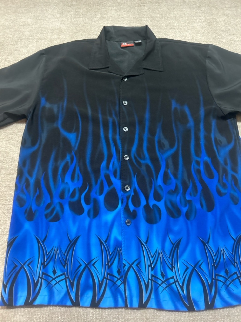 Vintage Y2K Street Culture Blue Flame Tribal Button-Up XXL Made in Korea 0923